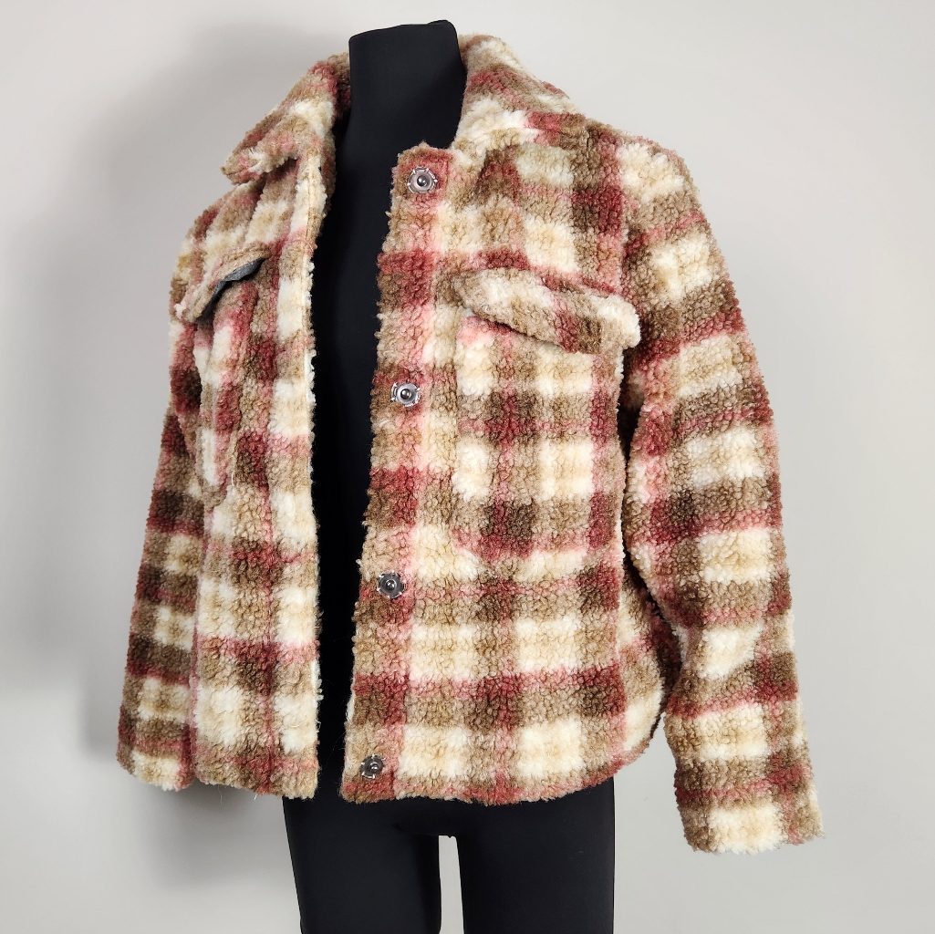 Avec Les Filles Plaid Teddy Shacket Coat